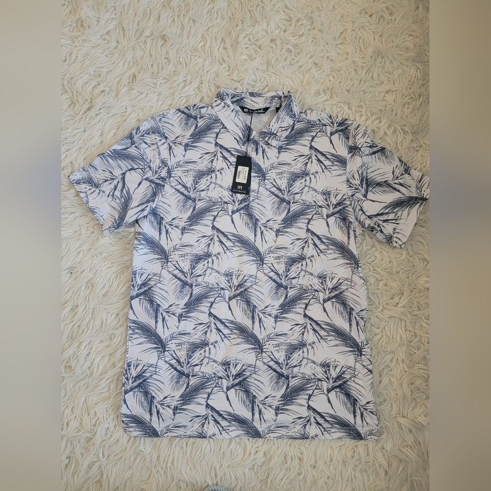 Travis Matthew Around the Bay Short Sleeve Polo Palm White Blue Size L